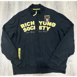 Richyung Society Men's 2XL Black Yellow Full‎ Zip Y2K Oversized Sweater Jacket